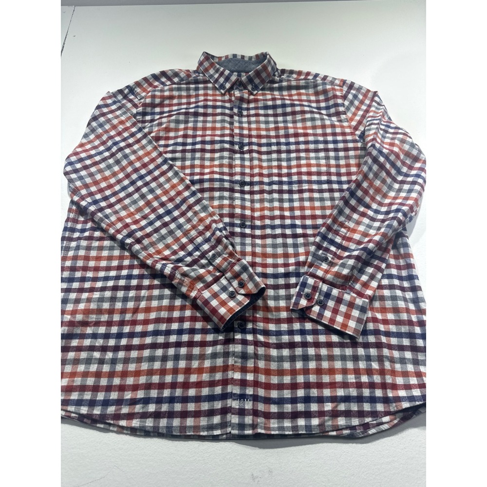 Johnston & Murphy Mens XL Long Sleeve Plaid Button Down Shirt Red Navy White